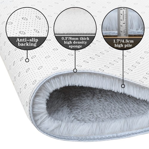 Grey Soft Fluffy Rectangle Rug 3x5 ft, Shag Furry Plush Throw Rug for Bedroom... - Picture 3 of 9