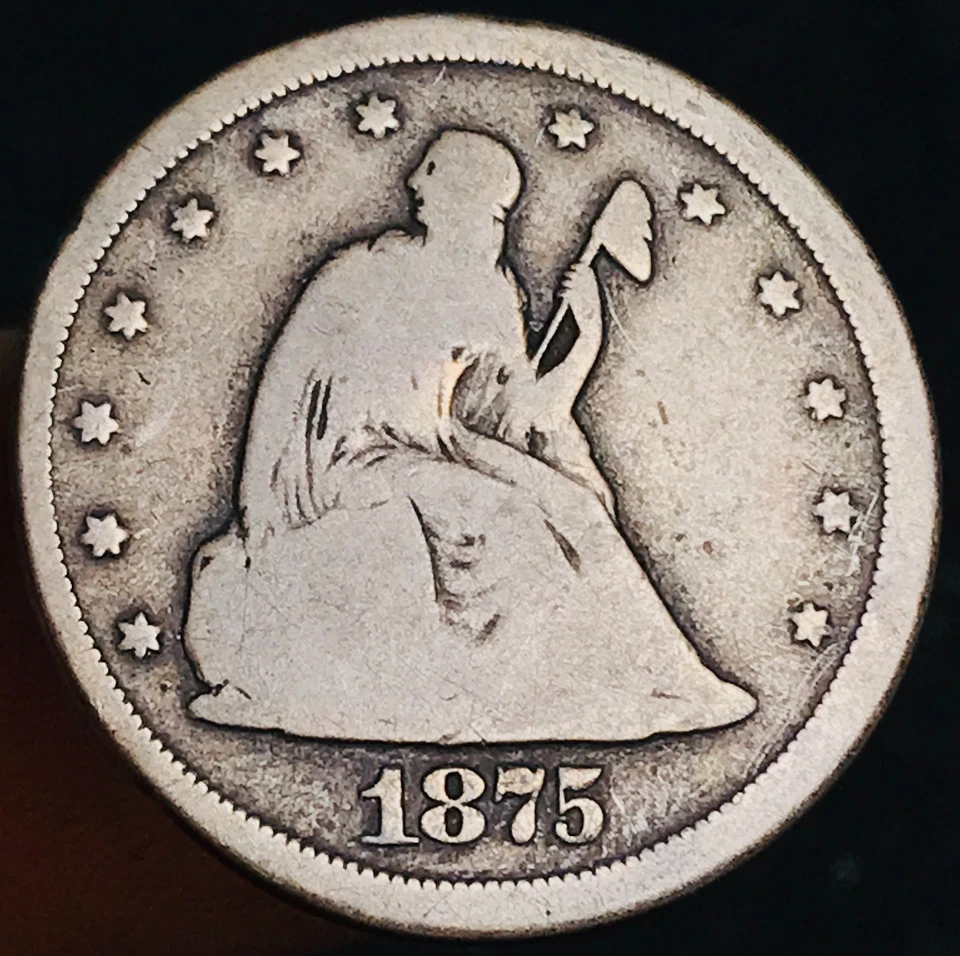 1875 S Twenty Cent Piece 20C Ungraded Circulated 90% Silver US Coin CC28309 - Image 4 of 4