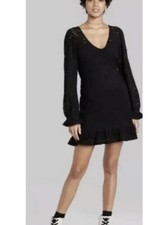 Wild Fable Women s Long Sleeve Black Lace Brushed Skater Dress NWT XS