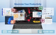 KUU 15.6 Inch 1920x1080 FHD IPS Laptop, 16GB 512GB SSD, Silver 