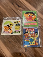 Set of 2 Vintage Wooden Sesame Street Bert and Ernie Tray Puzzles