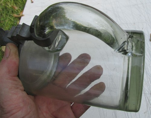 ANTQ HAND BLOWN AQUA GLASS BEER STEIN WITH PEWTER LID APPLD HNDL - Picture 6 of 9