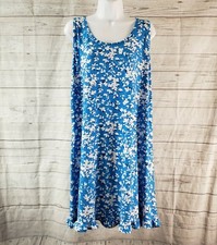 DRAPER JAMES Ruffle Nightie in Blue Shadow Floral White Sleeveless L/XL