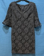 ADRIANNA PAPELL Dark Lilac LINED Lace Overlay 3/4 FLARE SLEEVE Sheath Dress 10