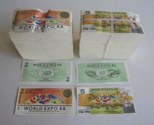 HUGE WHOLESALE Lot - 2,000 1988 AUSTRALIA World Expo NOTES $2 - $5 - 2 BUNDLES
