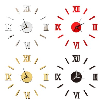 3D Wall Clock Sticker DIY Acrylic Roman Number Art Decal Wallpaper