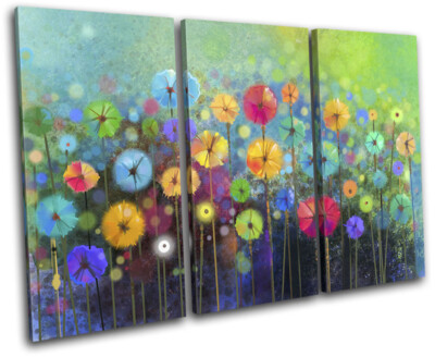 Watercolour Style Flowers Meadow Floral TREBLE Leinwand Kunst Bild drucken