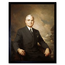 Kempton Portrait Präsident Harry Truman USA Gemälde Kunstdruck gerahmt 12x16