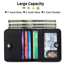 Men Bifold Wallet Pocket Leather Slim Wallet Mini Purse Rfid Blocking Black US