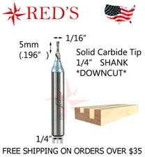 Tideway IND RC01110104D 1/16 Spiral DOWNCT straight Carbide 1/4 shank router bit