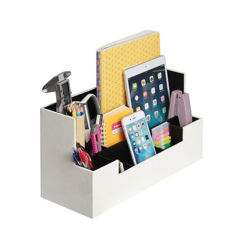Schreibtischplatte Organizer/Caddy Weiß Leder Schwarz Einsatz Jackcube Design - Bild 1 von 7