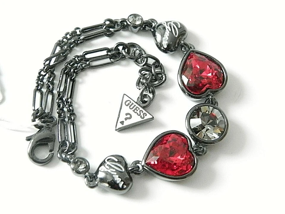 GUESS Damen Armband Edelstahl 20 cm schwarz mit rubinroten funkelnden Kristallen - Bild 3 von 3