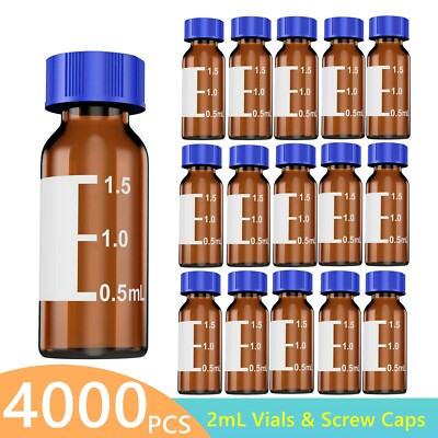 2mL Autosampler Vial Amber Flat Bottom 9-425 Screw Top Cap HPLC Bottles US
