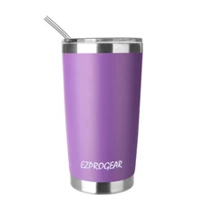 Ezprogear 20 oz Purple Stainless Steel Tumbler Double Wall Insulated w/Straw Lid
