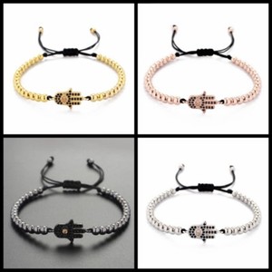 Authentic Men's Women Gold Plated 4mm Micro Pave Zircon Beads Braiding Macrame Bracelets