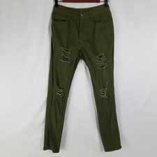 Womens Jeans Medium Green Mid Rise Distressed Skinny Leg Dark Denim