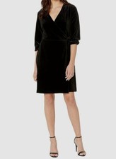 $90 Tribal Women's Black Velvet V-Neck Side Self Tie A-Line Wrap Dress Size S