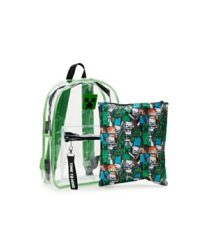 Minecraft Creeper 17" Laptop Backpack, Clear. With Removable Laptop Pocket. NWT. - Afbeelding 1 van 5