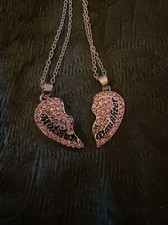 Mother And Daughter Pink Crystal Heart Necklace Set