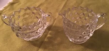 Vintage Glass Cube Pattern Clear Cream and Sugar
