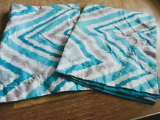 pair of standard pillow shams teal / aqua and gray chevron pattern