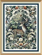 William Morris Style Art Nouveau Wildlife Deer Floral Flower Art Print WM10