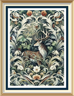 William Morris Stil Jugendstil Wildlife Hirsch Floral Blume Kunstdruck WM10