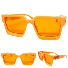 Classic Vintage Retro Hip Hop Style SUN GLASSES Large Thick Square Orange Frame