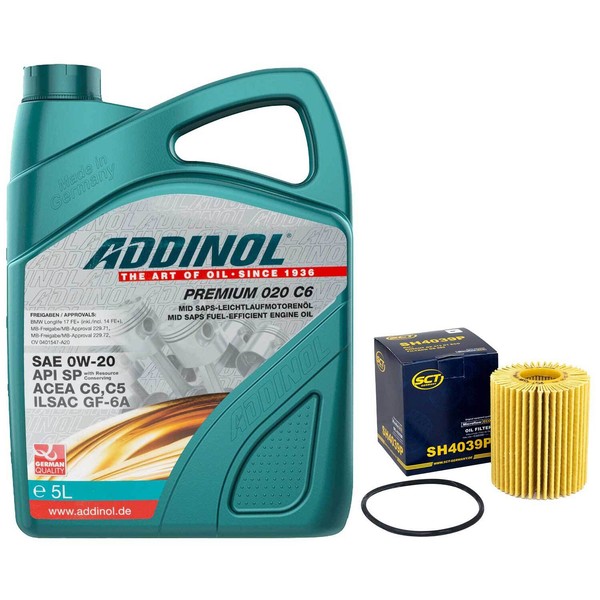 MotoröL Set 0W-20 Addinol 5 Liter + ÖLfilter SH 4039 P FüR Lexus GS 300H 223 PS-image