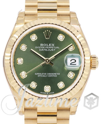 Rolex Datejust 31 Yellow Gold Olive Green Diamond President Ladies 278278
