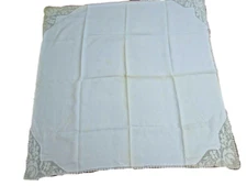 Vintage Linen Tablecloth Crochet Edge Cream 31674
