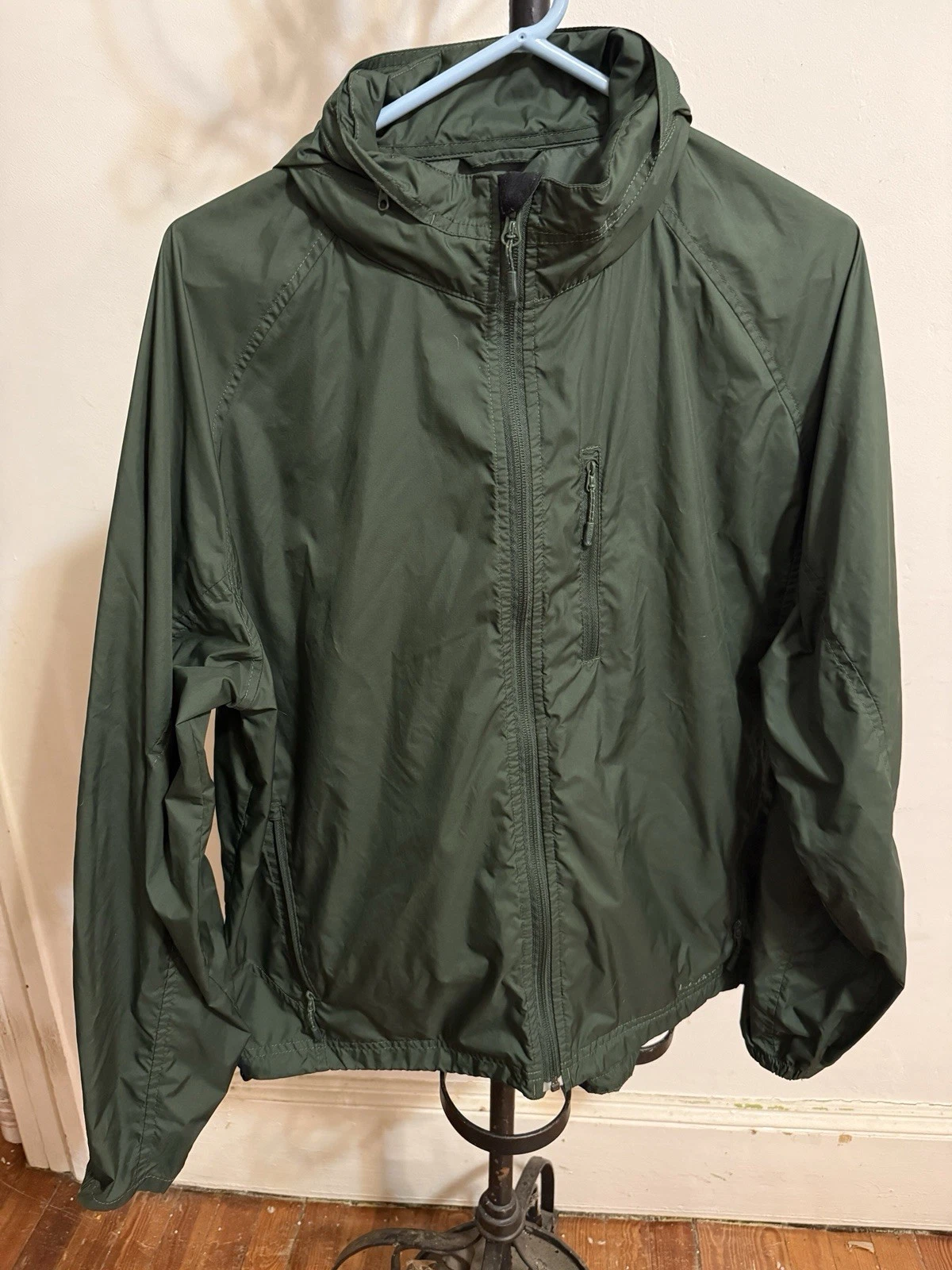 Vintage LL Bean Jacket Mens L Hooded Full Zip Nylon Windbreaker Rain Large Green