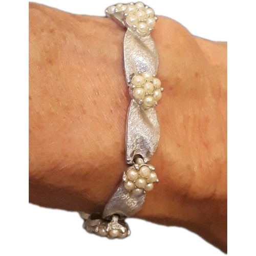 Damen Armband Antik Gebürstet Versilbert Perlen Cluster Glieder Romantisch