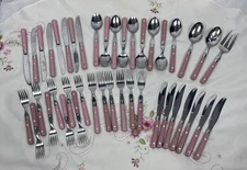 Vintage Washington Forge Mardi Gras Mauve Pink 48 Pc Stainless Flatware Korea
