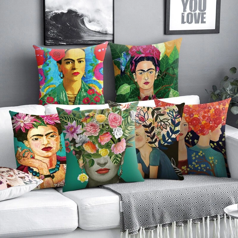 Frida Kahlo Gedrucktes Kissen Leinen Kissenbezug Kissenbezug Quadratisch 45x45CM - Bild 2 von 4