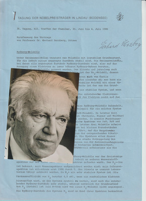 Nobelpreisträger Prof Dr. Gerhard Herzberg, orig sign Tagungs Kurzfassung, 2 Sei