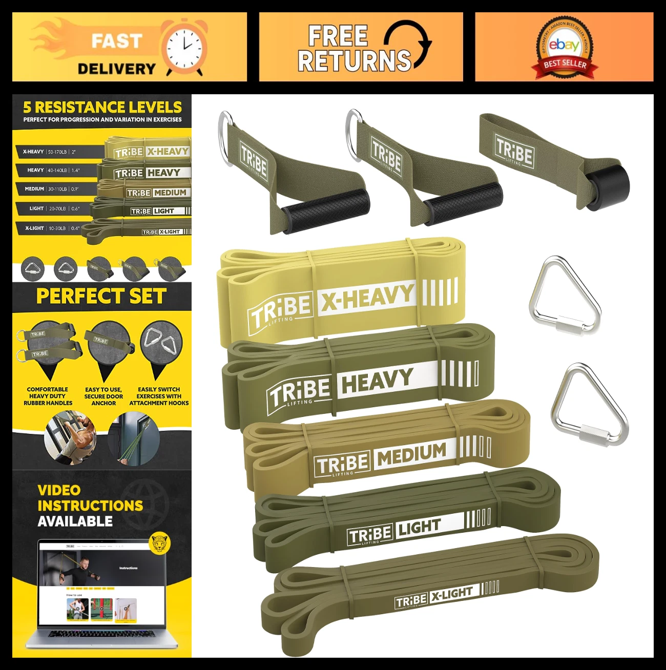 Set of 5 Resistance Bands for Strength Training - Exercise Bands with Handles &
Opens in a new windo