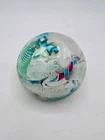 VINTAGE MURANO MILLEFIORI LATTICINO ART GLASS PAPERWEIGHT 2”T 2”W
