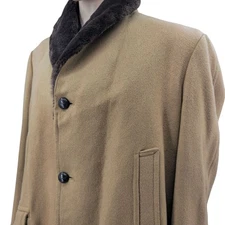 Vintage H.I.S Mens Wool Coath Faux Fur Lining & Shawl Collar Size XL 
