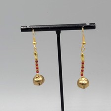 Vintage Christmas Jingle Bells Pierced Earrings Gold tone Dangle 1.5"