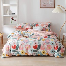 Floral Duvet Cover Twin, 100 Cotton 3 pcs Twin Flower Bedding Set, Garden