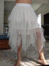 NWT Layered White Ruffles Tulle Skirt Elastic Waist Tutu Mesh Tiered Sz L