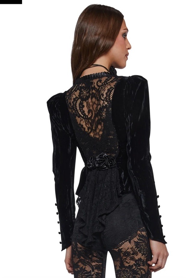 Betsey Johnson Dolls Kills Crushed Velvet Jacket w/ Lace Back Blouse Small NWT