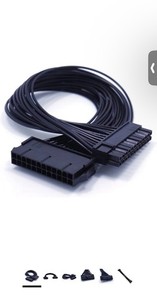 24-Pin to 24-Pin ATX PSU Power Extension Cable 30cm Black Sleeved