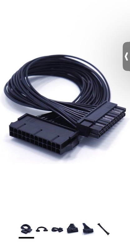 24-Pin to 24-Pin ATX PSU Power Extension Cable 30cm Black Sleeved