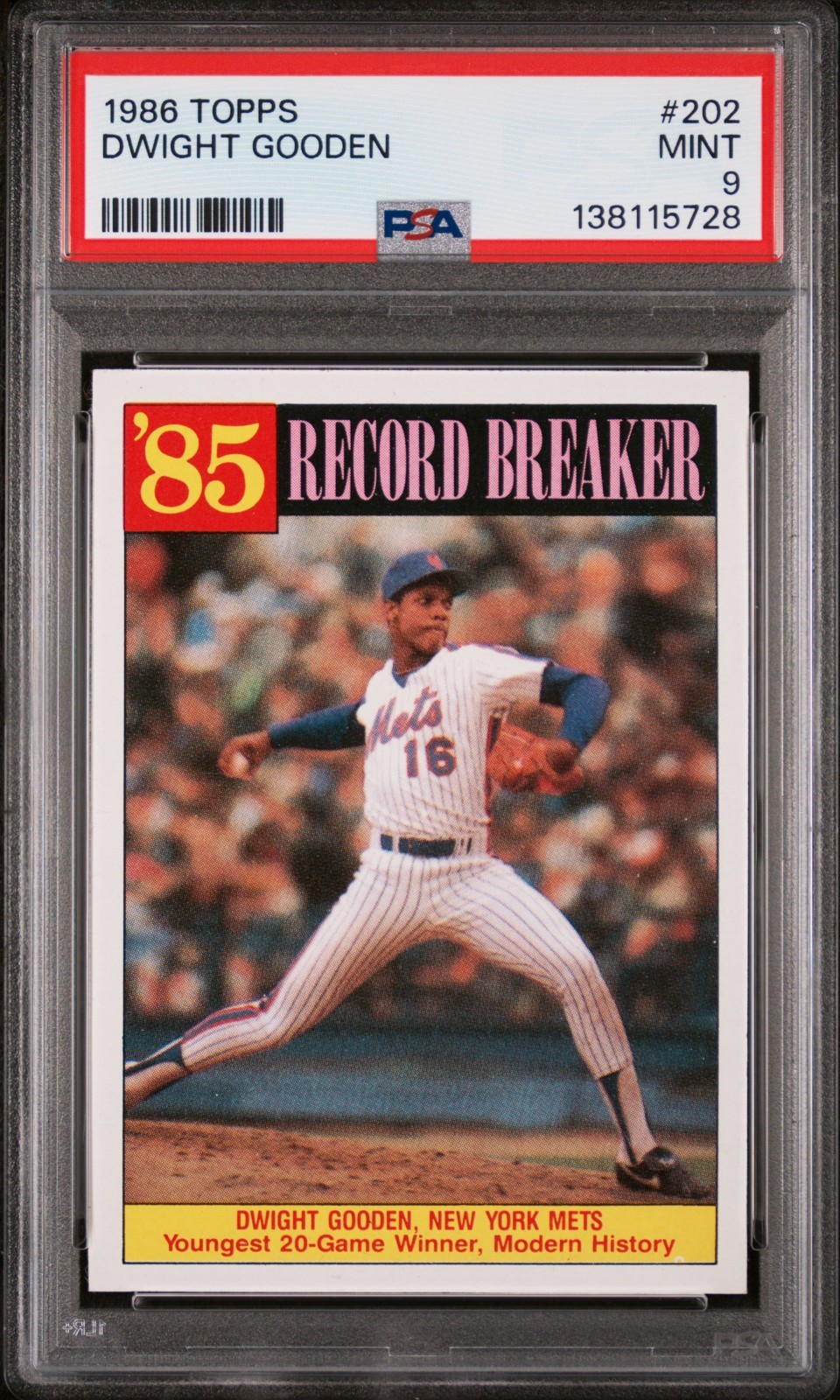 1986 TOPPS #202 DWIGHT GOODEN PSA 9 GEM MINT NEW YORK METS