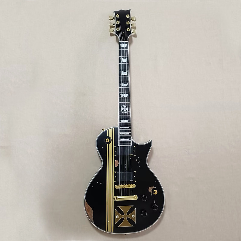 Electric Guitar Mahogany Body Rosewood Fretboard No Brand  Abalone Inlay Black