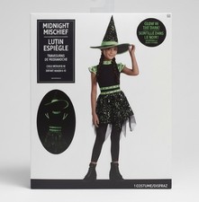 Child Witch Halloween Costume Size Medium 8-10 Glow in Dark Dress And Hat New