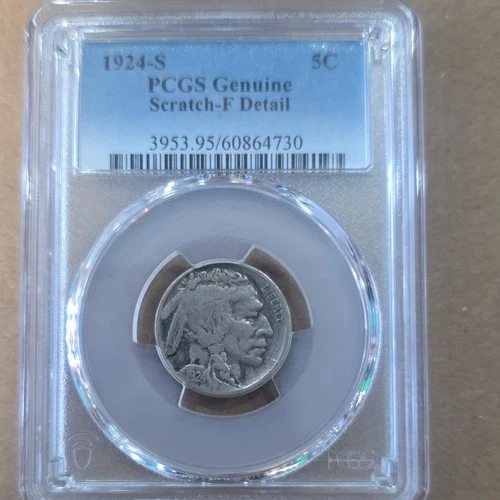 1924-S Buffalo Nickel PCGS Genuine Scratch-F Detail 5C San Francisco Copper Coin