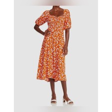 Faithfull The Brand Women's Orange Velika Midi Valencia Floral Dress Size small